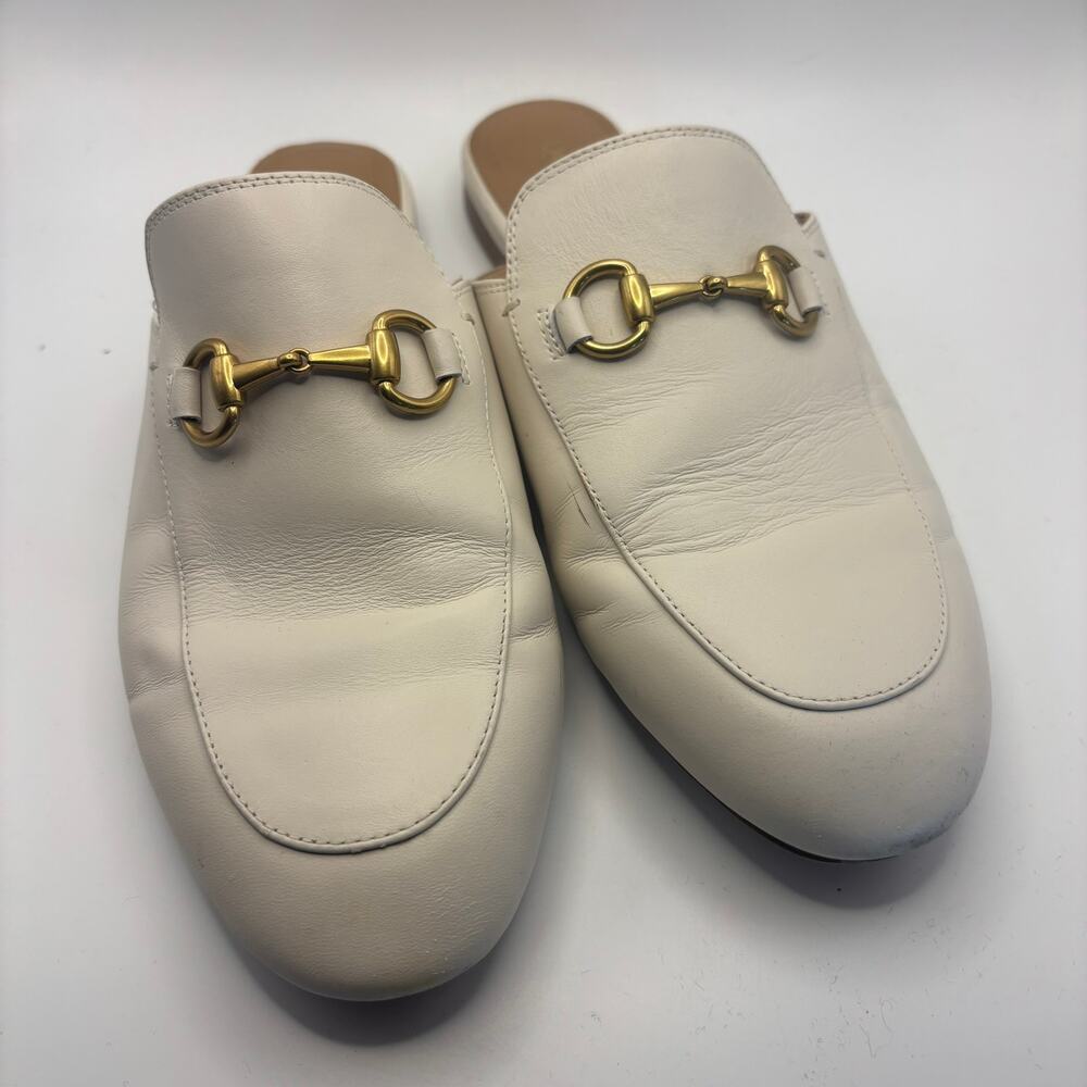 Quince Womens 8 Ivory Leather Horsebit Mule Loafers Slip On Gold Quiet Luxury